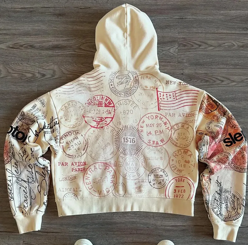 Reversible sweatshirt jacket zipper hoodie printed letters cartoon fashion multifunctional retro 2K high street men and women