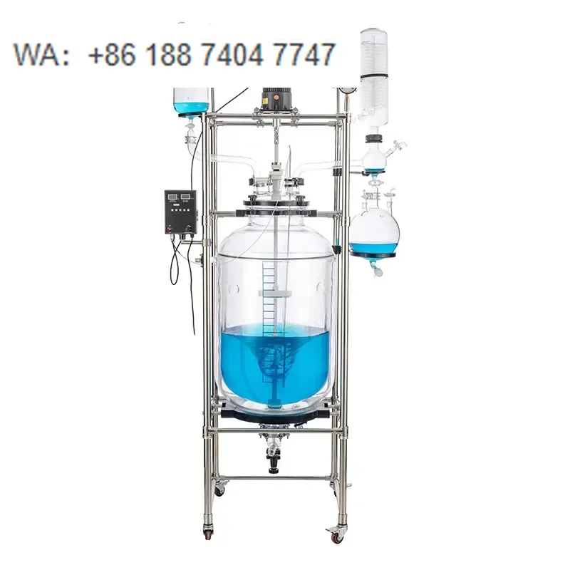 for Laboao 200L Automatic Jacketed Glass Reactor with Pressure Vessel and Motor High Borosilicate Glass Double Layer Vacuum