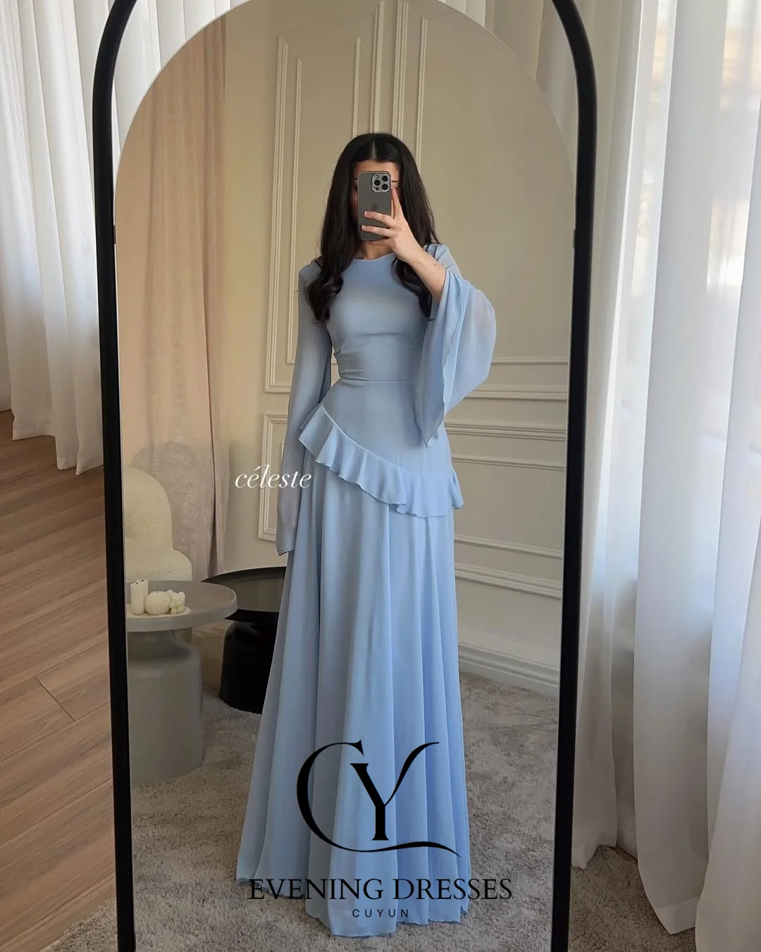 فساتين سهرة شيفون من CUYUN صيفية للنساء بأكمام مضيئة مكشكشة للحفلات فستان أنيق مخصص للمناسبات الخاصة #4