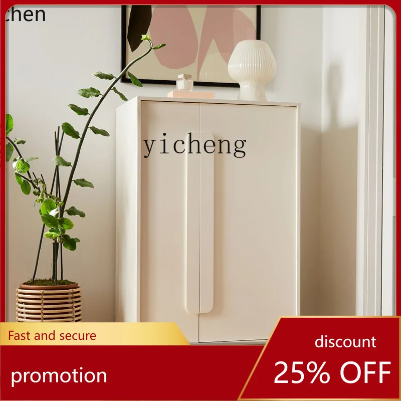 

HXL simple modern solid wood small apartment wardrobe light luxury bedroom double door short wardrobe floor storage