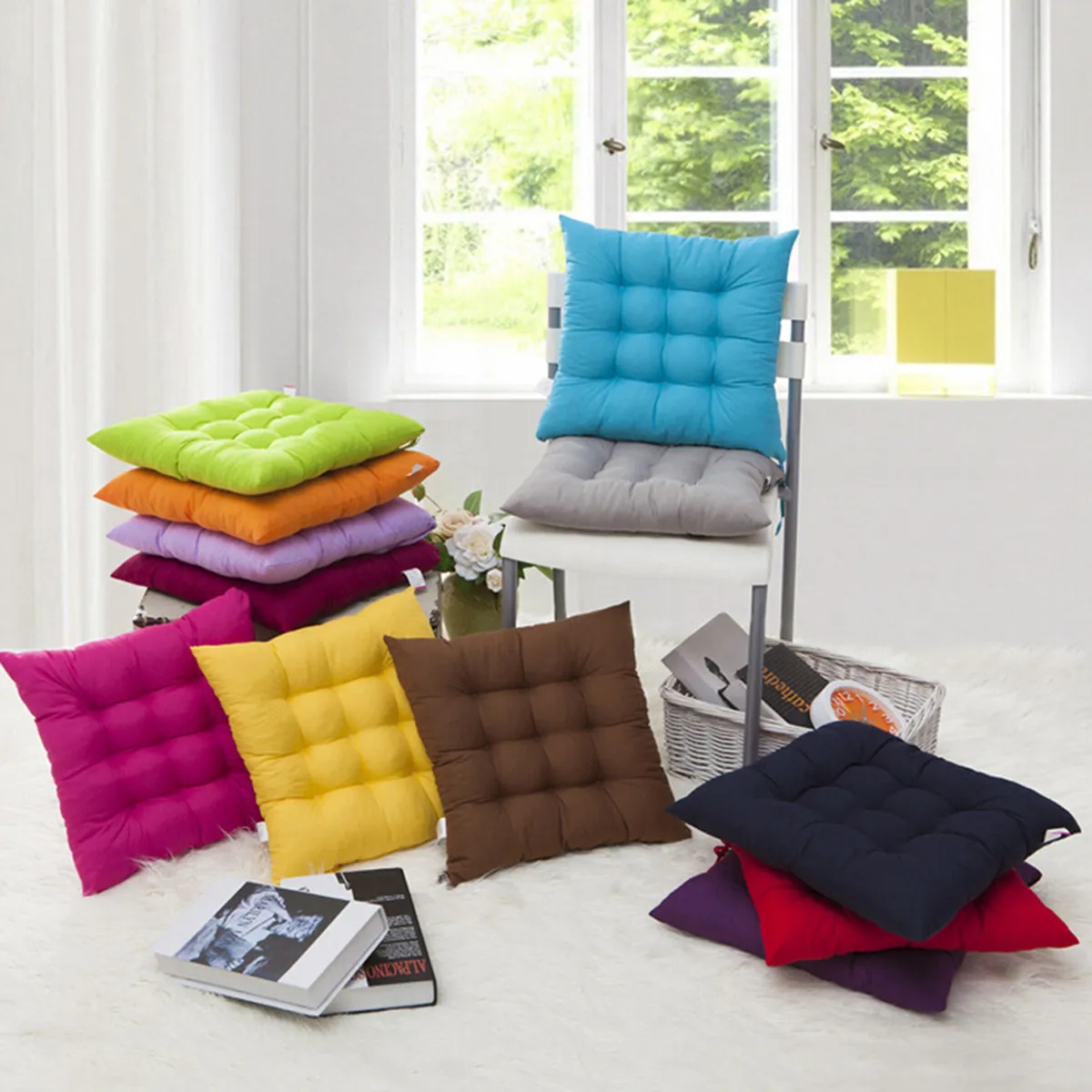 Dark Blue Sanding Seat Cushion Pad Sofa Chair Comfortable Non Slip Breathable for Indoor Outdoor Garden Patio Home Office