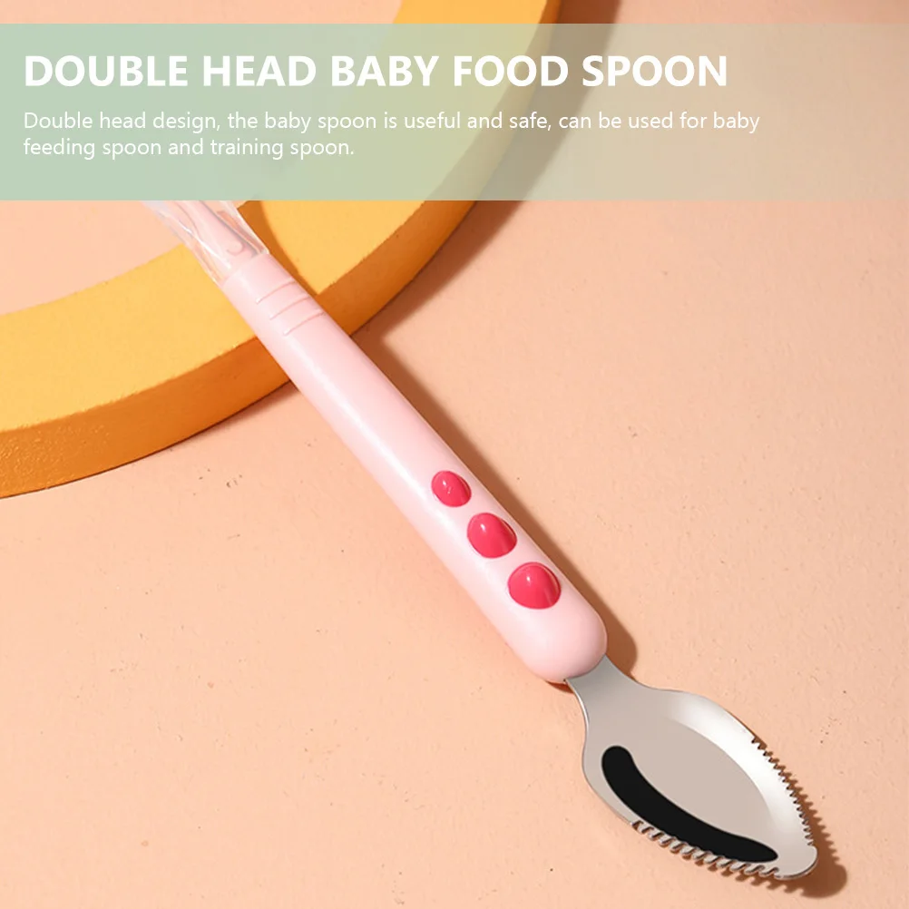 ملعقة سيليكون لتنقية فاكهة الأطفال برأس مزدوج، ملعقة تدريب للرضع، قبضة مريحة، مستلزمات تغذية الطفل المحمولة #2