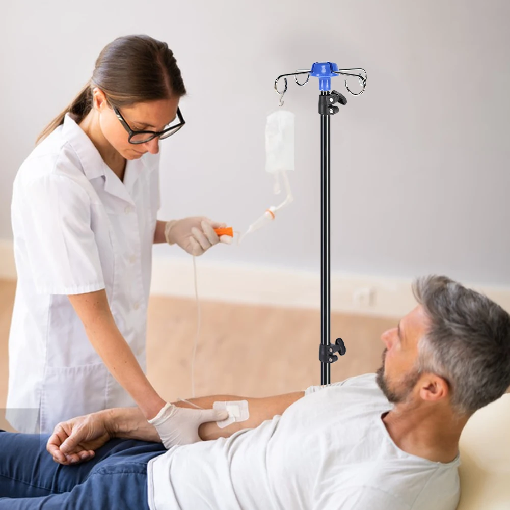 

Portable IV Pole Foldable Pole Stand Height Adjustable Foldable IV Pole 4 Hooks 3 Legs Aluminum Alloy for Hospitals Clinics