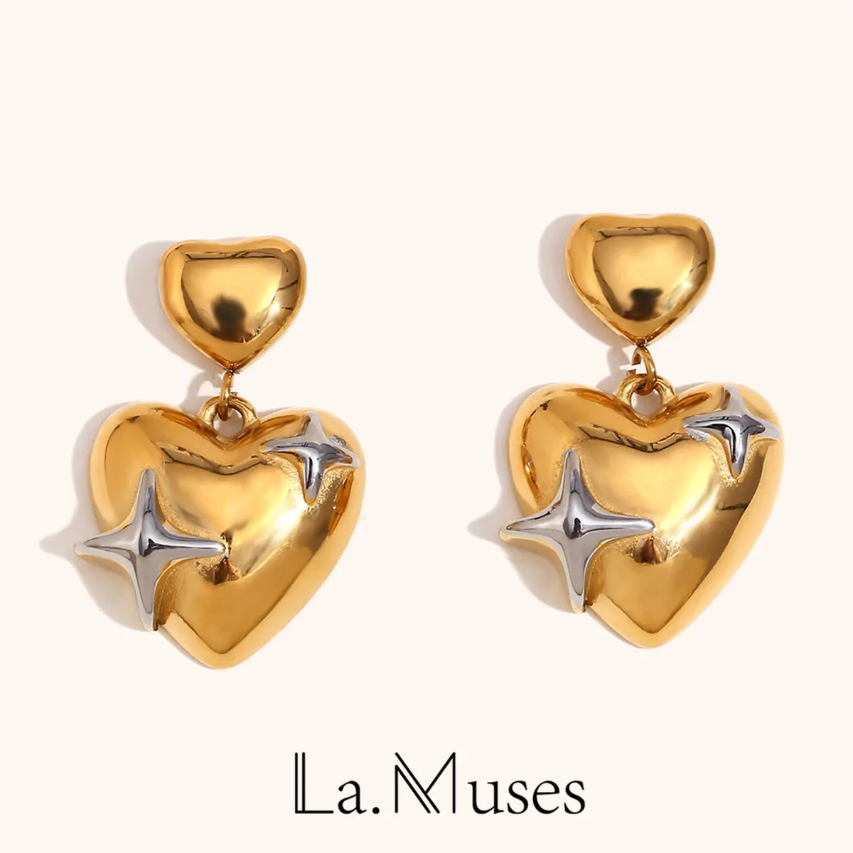 La. Muses Size Heart-shaped Patchwork Pentagram Stainless steel Earrings For Women Popular Jewelry Gifts And Accessories