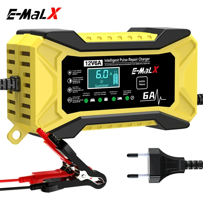 New 12V 6A  LiFePO4 14.6V Smart Pulse Repair Car Battery Charger Charge AGM Deep Cycle GEL Lead-Acid Charger For Auto Motorcycle