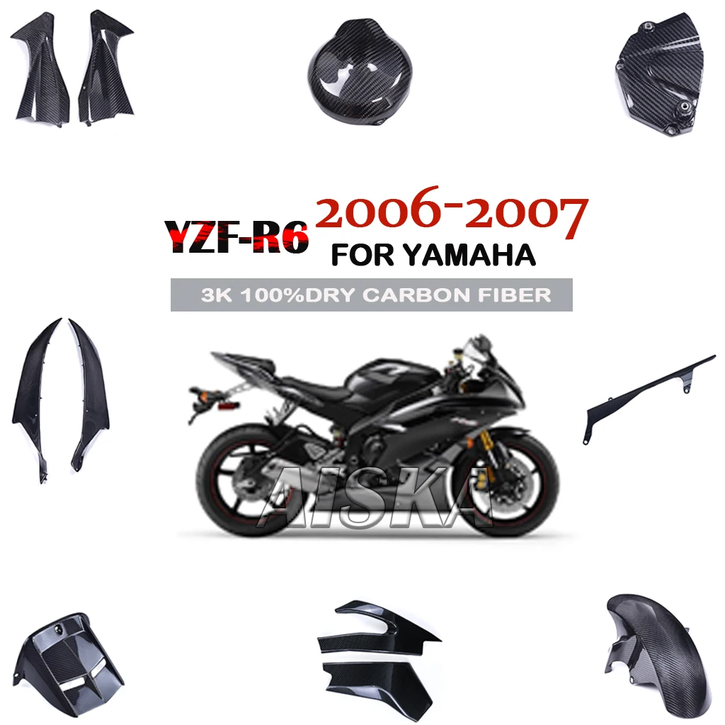 3K 100% Carbonfaser Motorradverkleidung für Yamaha YZF-R6 2006 2007 Rahmen Motorabdeckung Kotflügel Kraftstofftank Armaturenbrett Seitenverkleidung Verkleidungskit