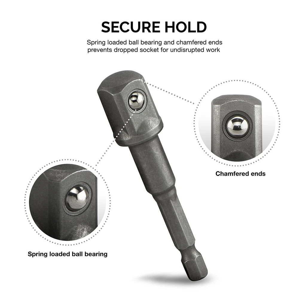 3pcs Impact Chrome Vanadium Steel Socket Adapter Shank 1/4" 3/8" 1/2" Extension Rod Drill Bits Hex Bit Set Power Tool Accessorie