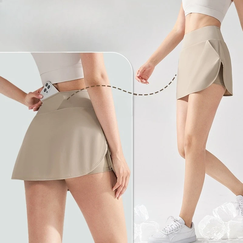 

Новые женские теннисные шорты-юбка 2-в-1 с высокой талией и защитой от солнца, облегающие, с задним карманом, для йоги и активного спорта, коллекция 2026 года