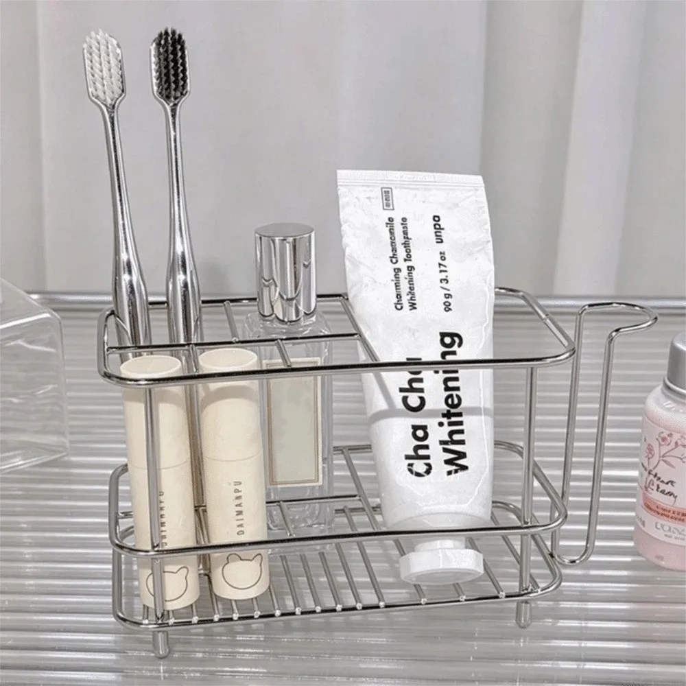 Stainless Steel Toothbrush Holder Saving Space Multi-slot Bathroom Organizer Multifunctional Portable Toothpaste Holder Bathroom