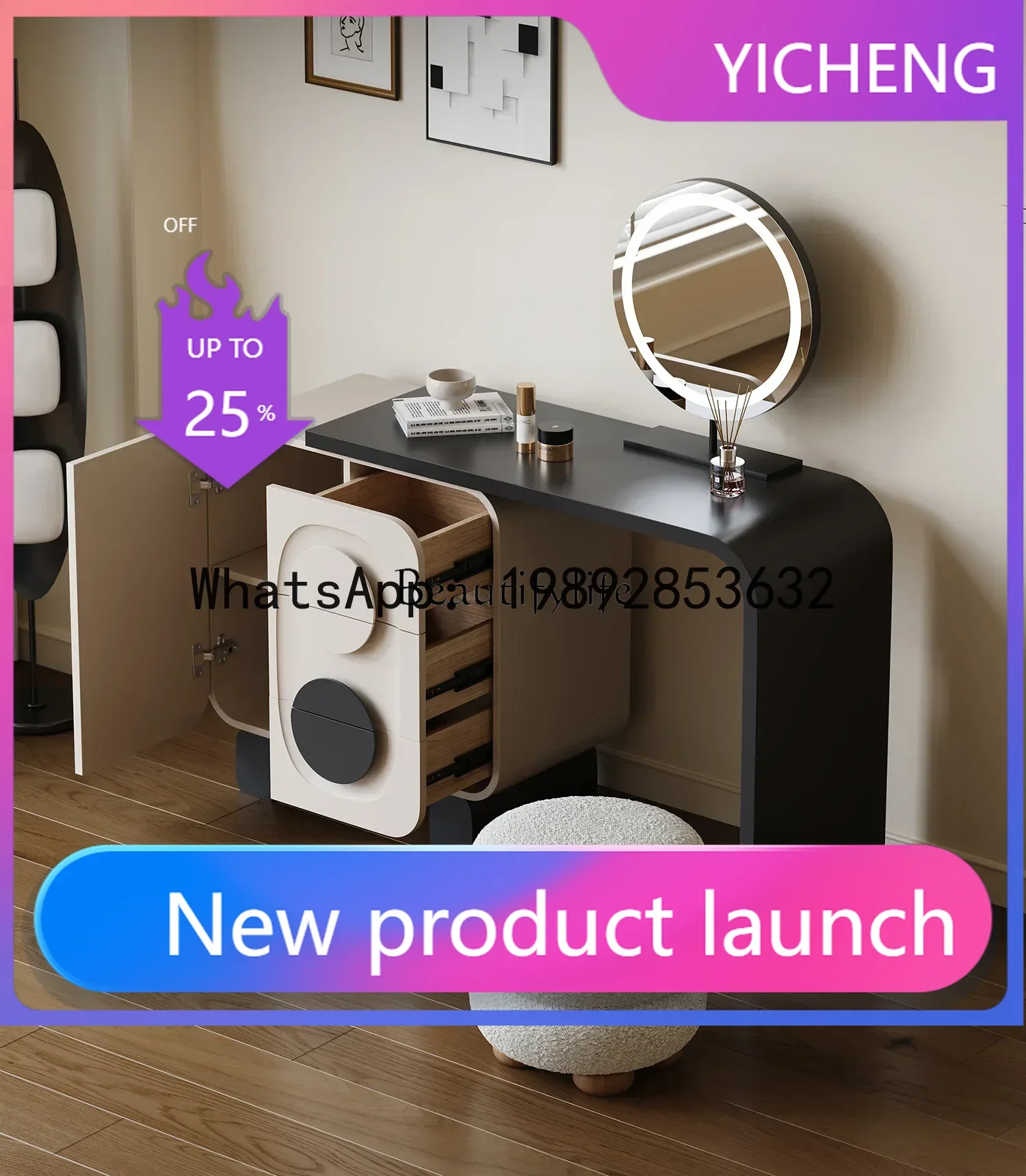 

QQ 4*Italian minimalist dresser with integrated storage, modern minimalist retractable makeup table