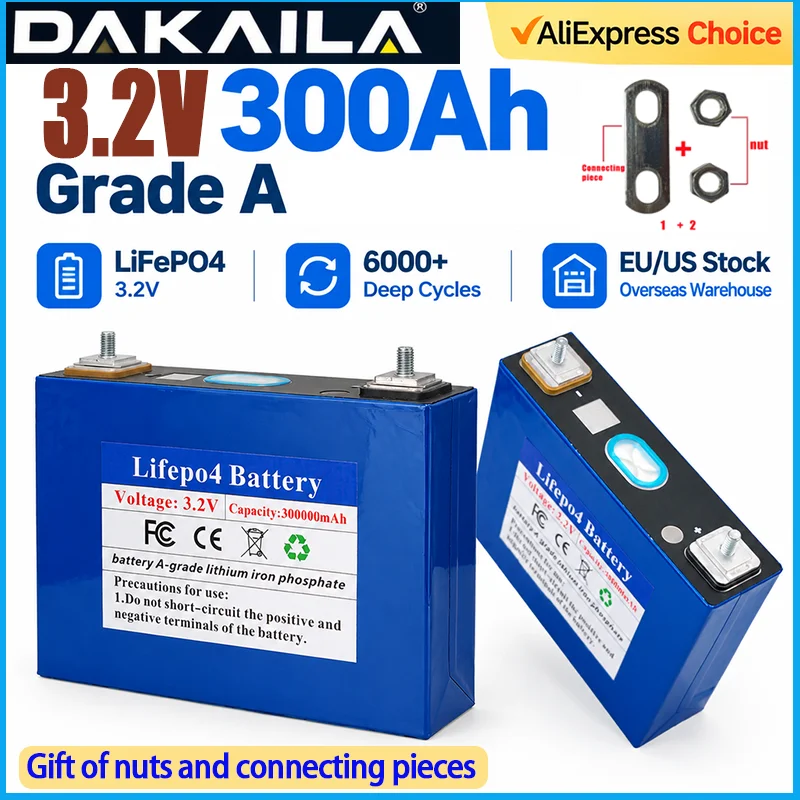 Brand New 3.2V300Ah Lifepo4 A-class Lithium Iron Phosphate Rechargeable Battery Camping Vehicle Off-road Solar Wind Power Yacht