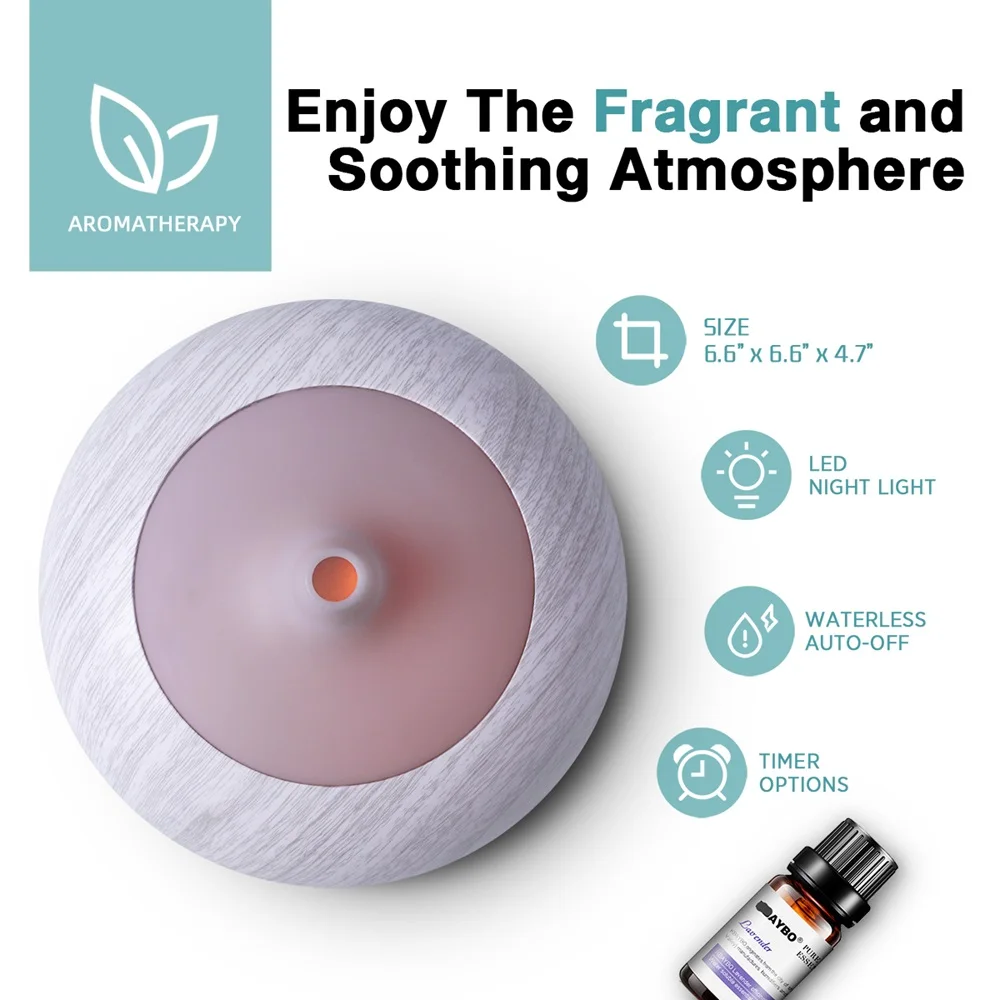 Diffuser For Home Luxury Spa Grade Ultrasonic Diffuser  550ml Capacity  Remote Controlled Wood Finish Humidifier + 7 Color LED L