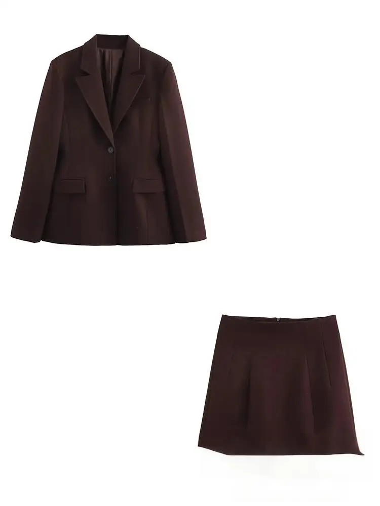 

2025spring Autumn Chic Casual Solid Women Suit Pockets Button Blazer Straight Loose Pants Zipper Skirt New Fashion Winter Set