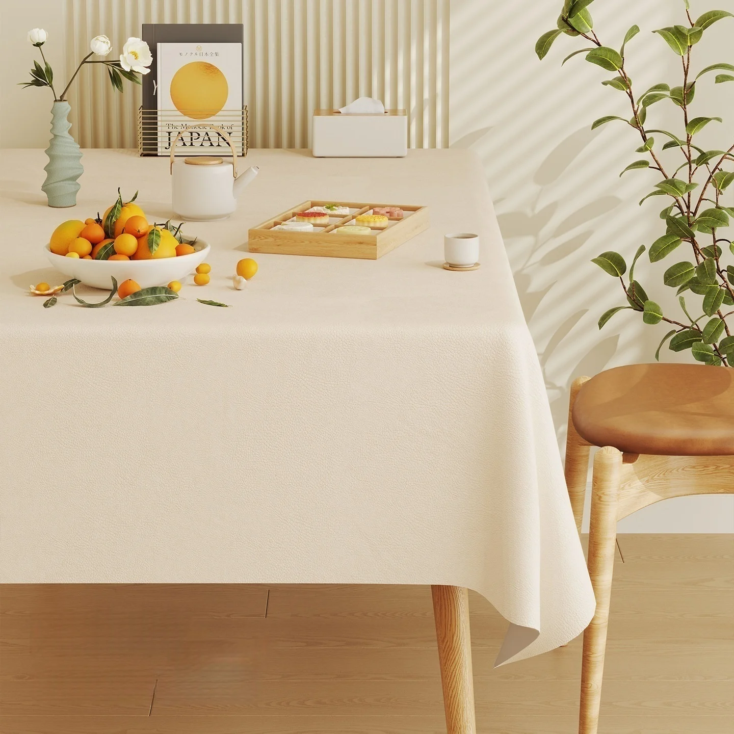 PU Soft Leather Tablecloth White Waterproof And Oil-Resistant Dining Table Cloth Tea Table Decor Cloth For Kitchen Dining Room