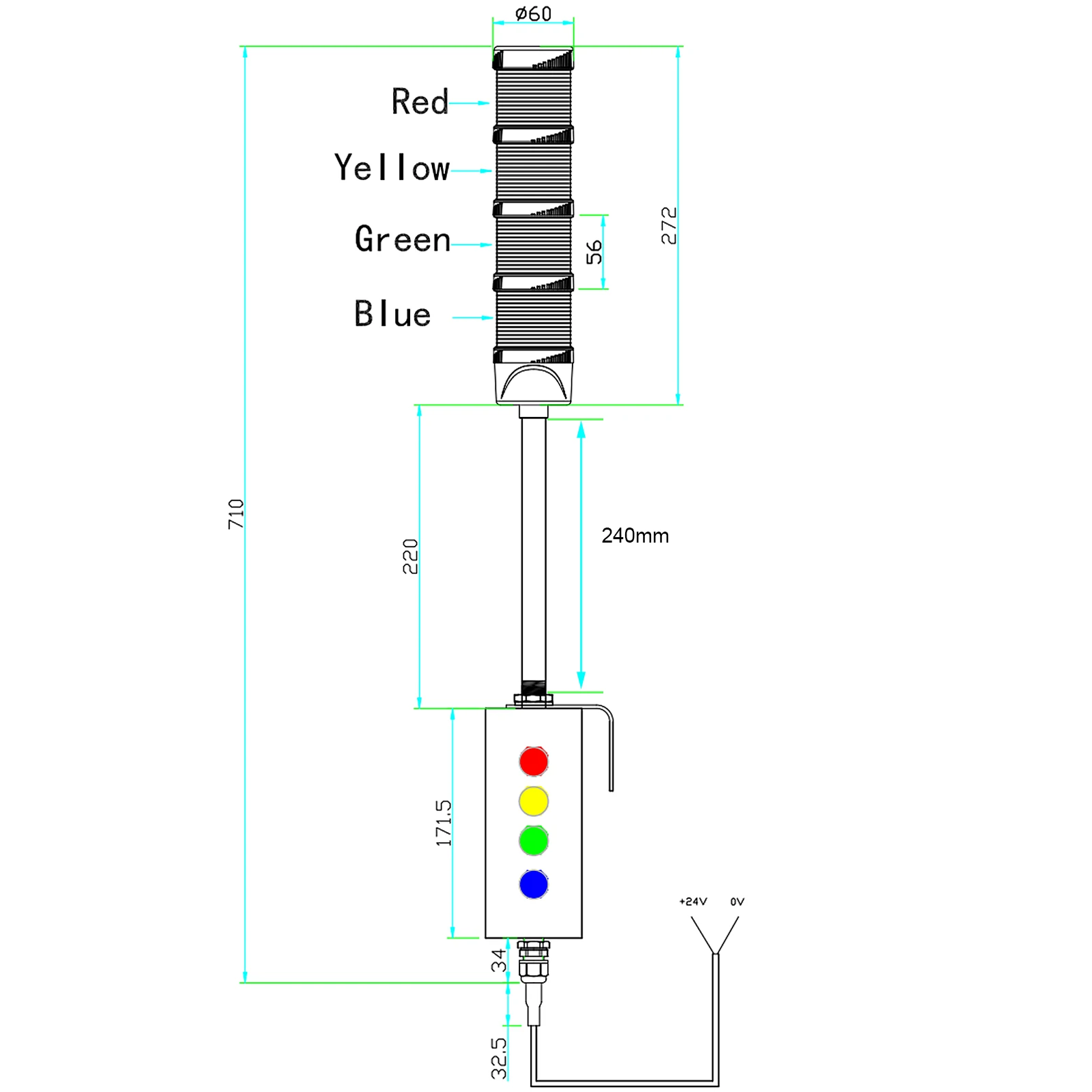 ANDONT 4 Stack Super Bright LED Andon Tower Lights with Buzzer, Red/Yellow/Green/Blue, Off-ON or Flash, Plug Play Ready