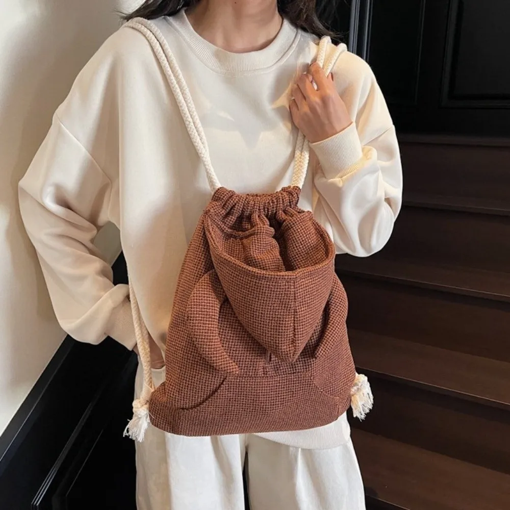 Простой рюкзак с капюшоном из бычьего рога в корейском стиле, однотонная толстовка с капюшоном, дизайн, школьная сумка на молнии, большая вместительная сумка на шнурке для покупок