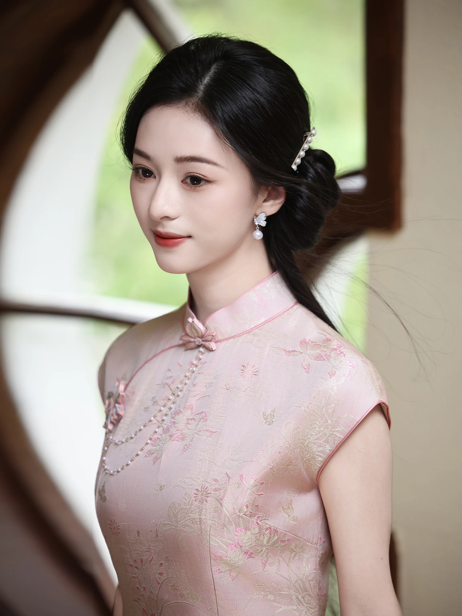 

Ele Pink Wedding Qipao for Women New Chinese Sle Engaged Bride High End Silk Double Gauze Long Qipao ort Sve