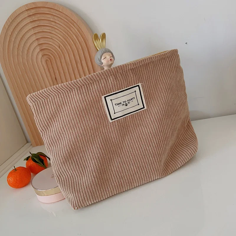 2023 New Cosmetic Organizer Bag Solid Color Simple Corduroy Female Travel Makeup Bag Women Wash Toiletries Storage Bag Pouch