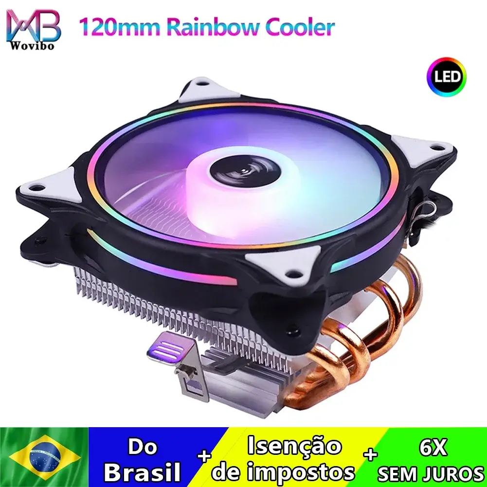 Cooler de CPU Wovibo, Ventilador, PWM, 4PIN, Perfil Baixo, LGA 775, 1150, 1151, 1155, 1156, 1200, 1700, 2011, X79, X99, AM4, 120mm