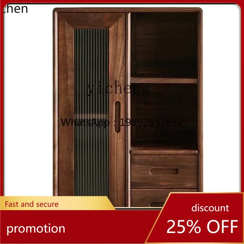 

HT Black Walnut Small Wine Cabinet Simple Solid Wood Locker Living Room Home Tea Side Cabinet