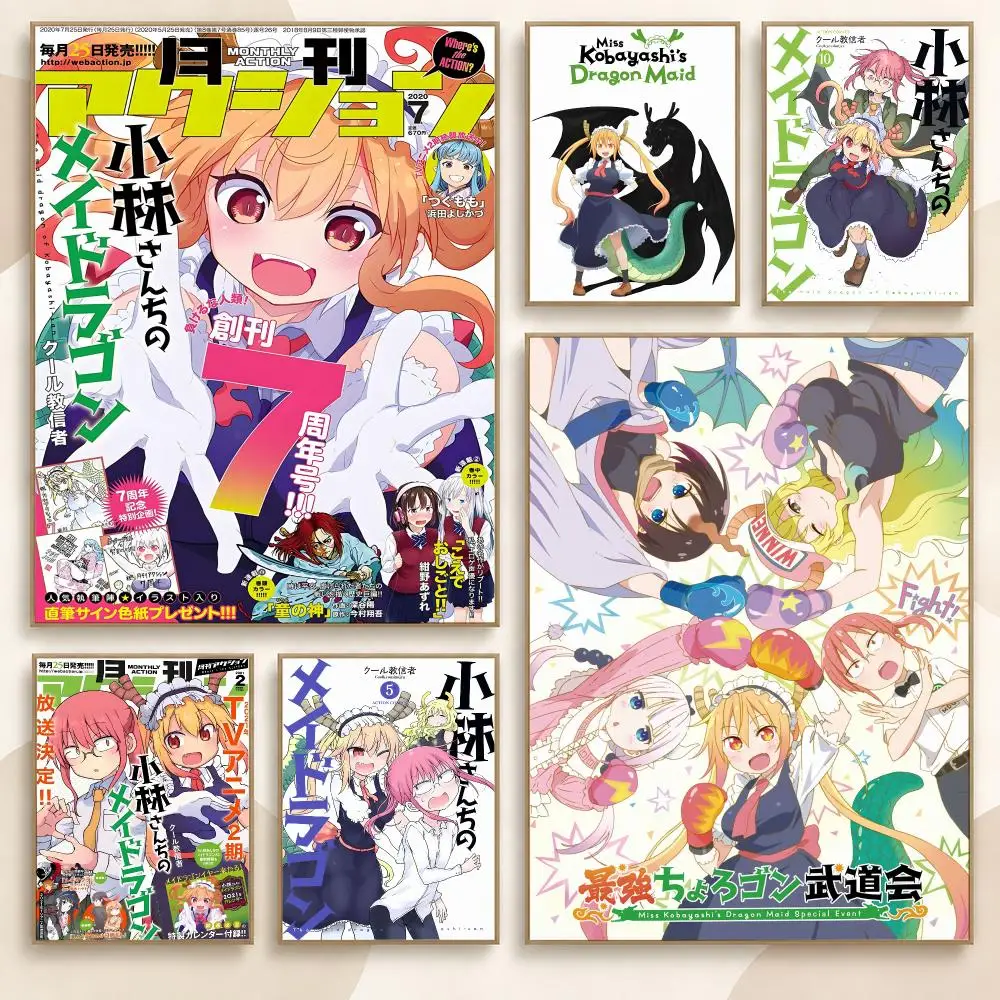 Miss Kobayashi's Dragon Maid Anime Manga Series 90s Poster Contemporary Wall Art Print for Bedroom & Living Room, Unframed