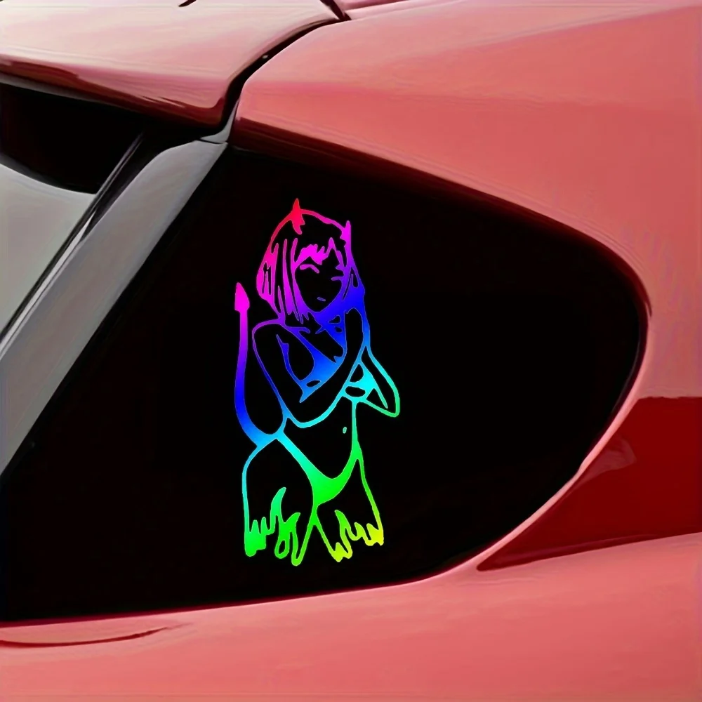 قطعة واحدة من ملصق سيارة الشيطان المجسم - شارات بتصميم شيطان قوس قزح نابضة بالحياة للسيارات وأجهزة الكمبيوتر المحمولة وعشاق الديكور المتفوق