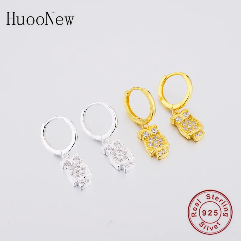 925 Sterling Silver Korea Gold Color OWL Mix Zirconia Hoop Earring For Women Brinco Boucles D Oreille Jewelry Oorbellen 2020 New