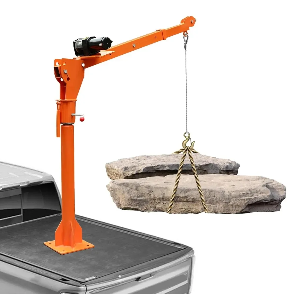 

Truck Mounted Crane, 1100 LB 12V Electric Winch Truck Crane with Adjustable Boom Length, 360 Degree Swivel, Pickup Truck Jib