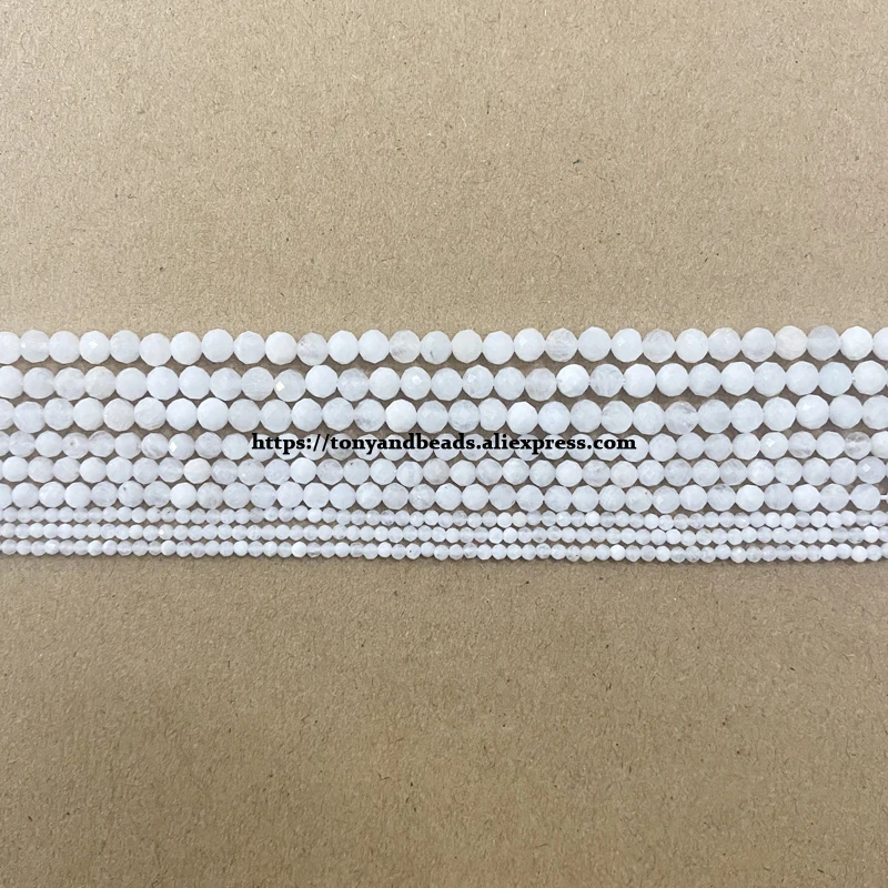 Semi-precious Stone 2 3 4MM Small Diamond Cuts Faceted White Moonstone Round Loose Beads 15\