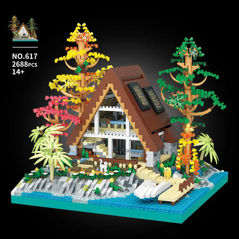 

Central Island Hut Micro Building Blocks Log Cabin DIY Assembled Puzzle 3D Model Mini Brick Toys For Kid Christmas Gift