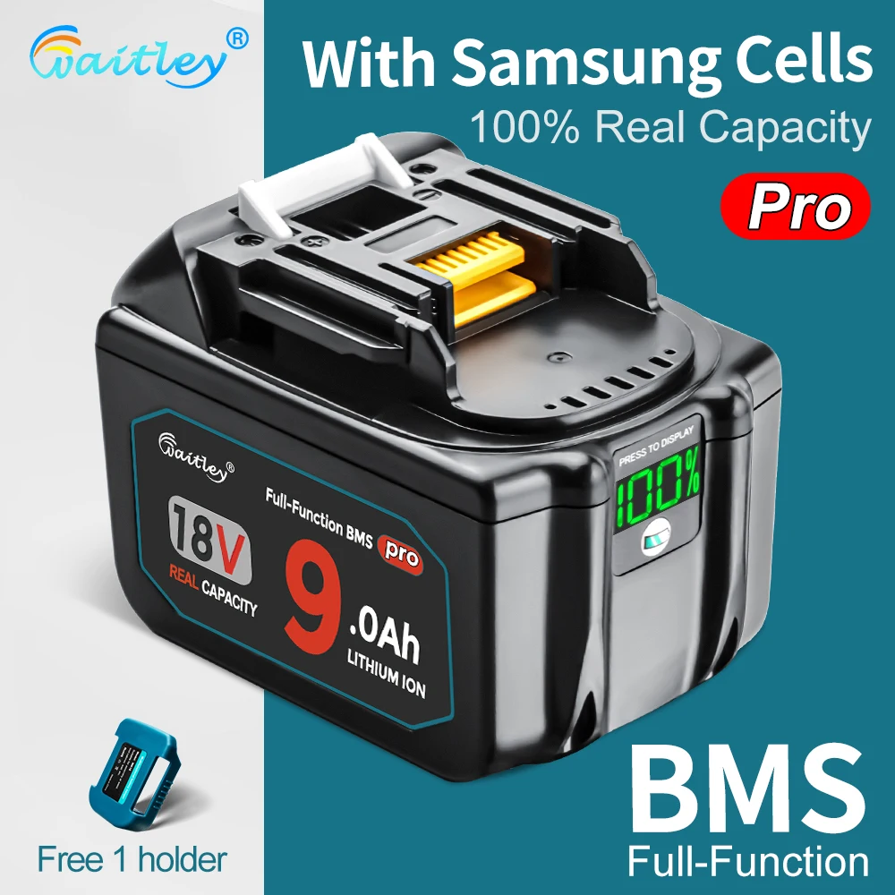 Waitley 9Ah Akku Pro für Makita 18V Elektrowerkzeuge, wiederaufladbare Akkus mit Samsung-Zellen/Ersatzzubehör BL1890