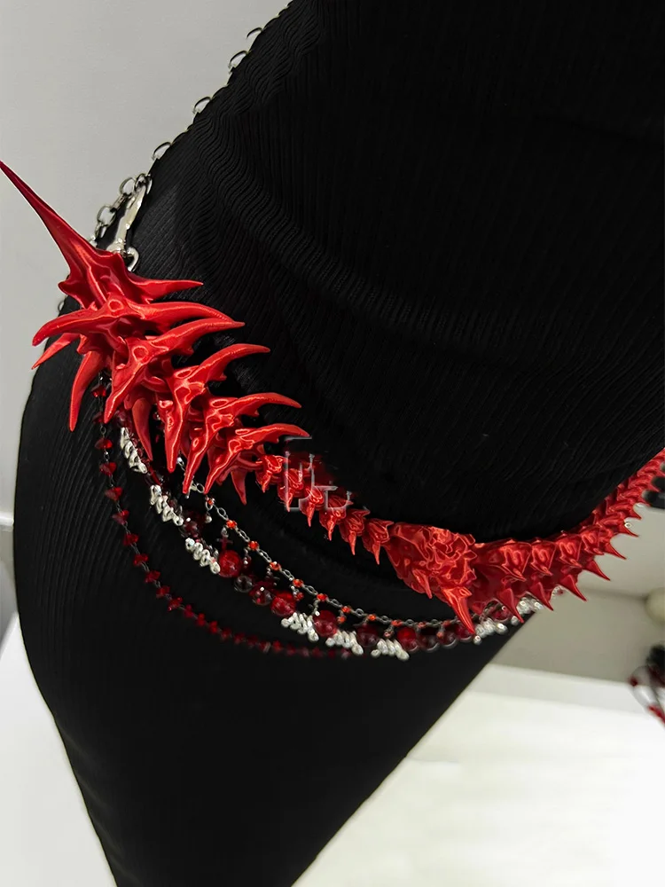 ZHUHE Red Beaded Wzist Chain, Body Chain, Light Luxury And Sexy Belt, Accessory Pants Chain, Dark Female