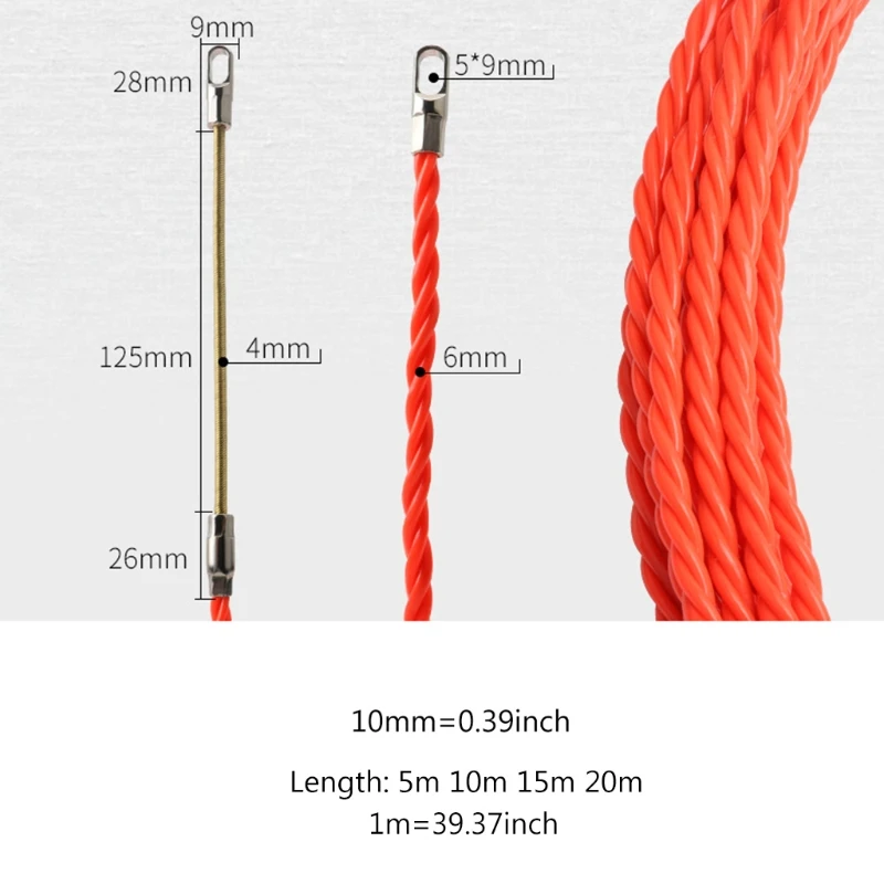 Ipiip ปลาเทปไฟฟ้า Threader Wire Puller ผ่านกำแพงลวดสีแดง 5/10/15/20m เครื่องมือ