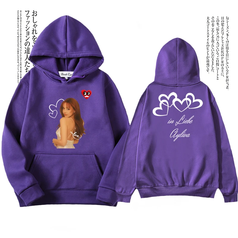 

Ayliva in Love Girl Printing Women Hoodie Polyester Red Eyes Beard Heart Embroidery Pullover Pockets Thin Loose Autumn Hoody