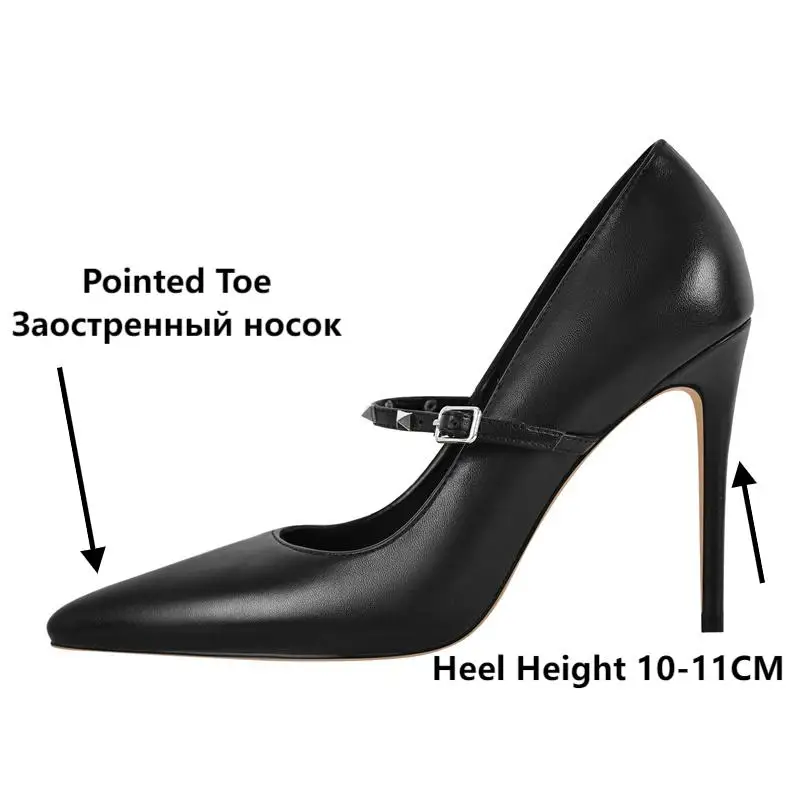 Onlymaker Women Pointed Toe Pumps Mary Jane Thin High Heel Shoes With Ankle Strap Balck Matte Pumps