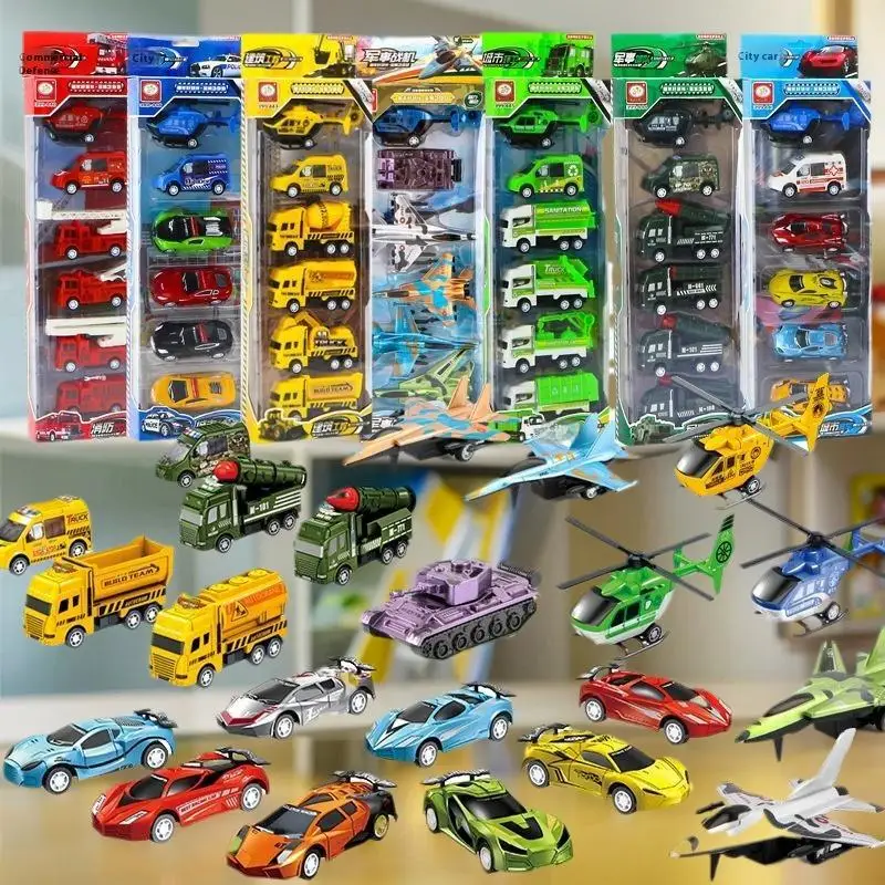 Boys Toy Collection: 4/6Pcs Inertia Pull Back Engineering Vehicle & Sanitation Truck Models