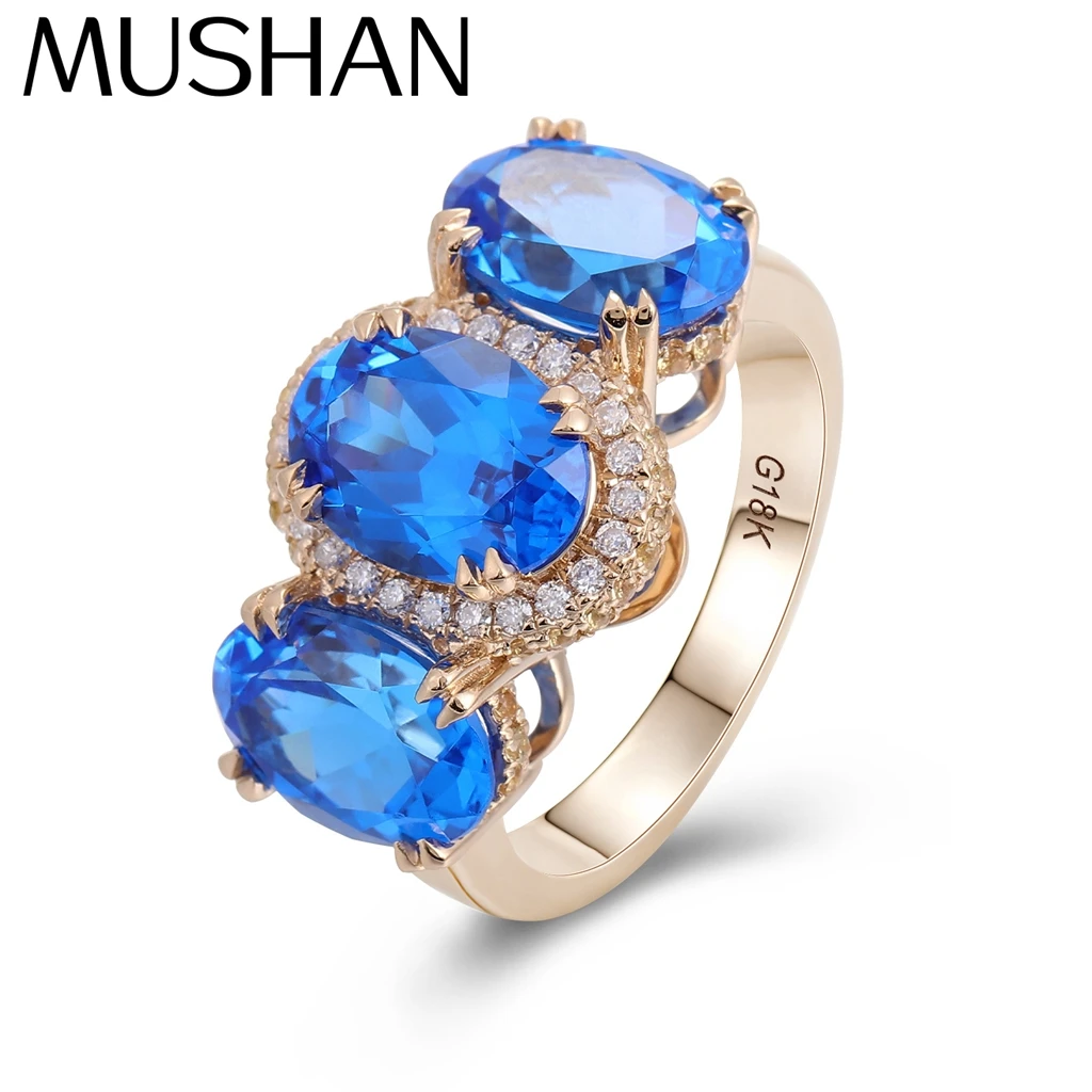 MUSHAN Custom Jewelry 10k 14k 18k Gold PT950 s925 Silver Ring Lab Grown Cobalt Sapphire Wedding Ring for Women 18K Gold Jewelry