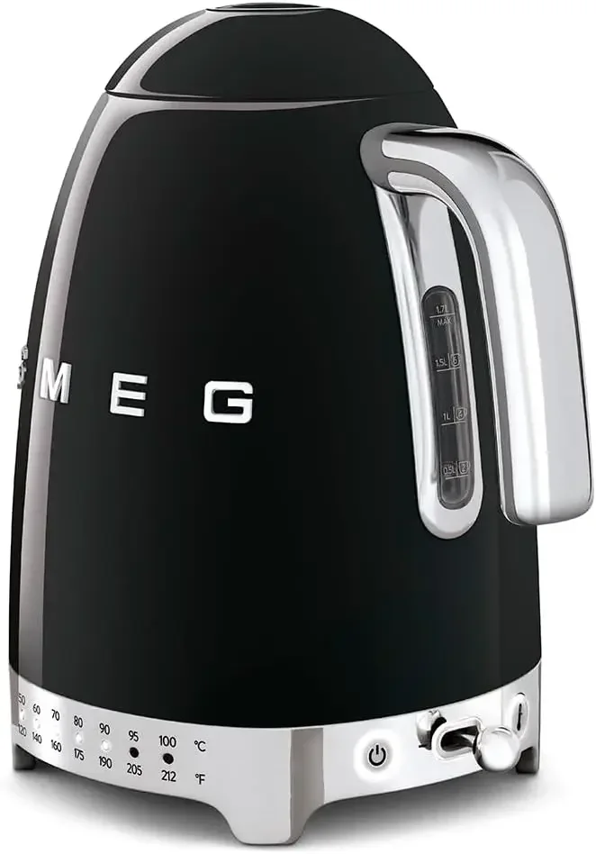 Smeg 50's Retro Hervidor eléctrico de temperatura variable de acero inoxidable de 7 tazas con 7 configuraciones de temperatura, pantalla LED, giratorio