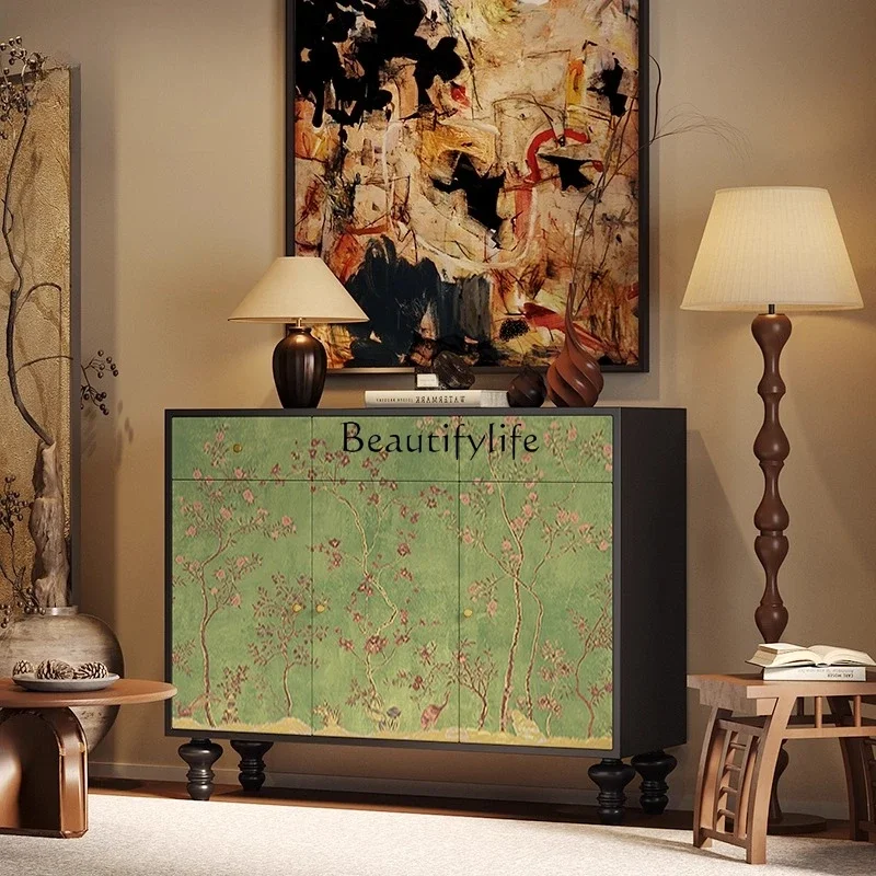 

ls 27American light luxury flower and bird solid wood wall cabinet living room dining room storage locker