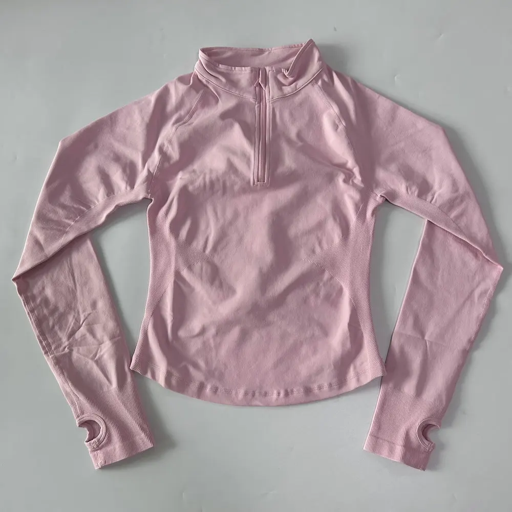 Yoga-Jacke ohne Logo mit halbem Reißverschluss, Damen-Langarm-Sportoberteil, nahtloser Lauf- und Workout-Mantel, Fitnesskleidung, Activewear – Detail 8