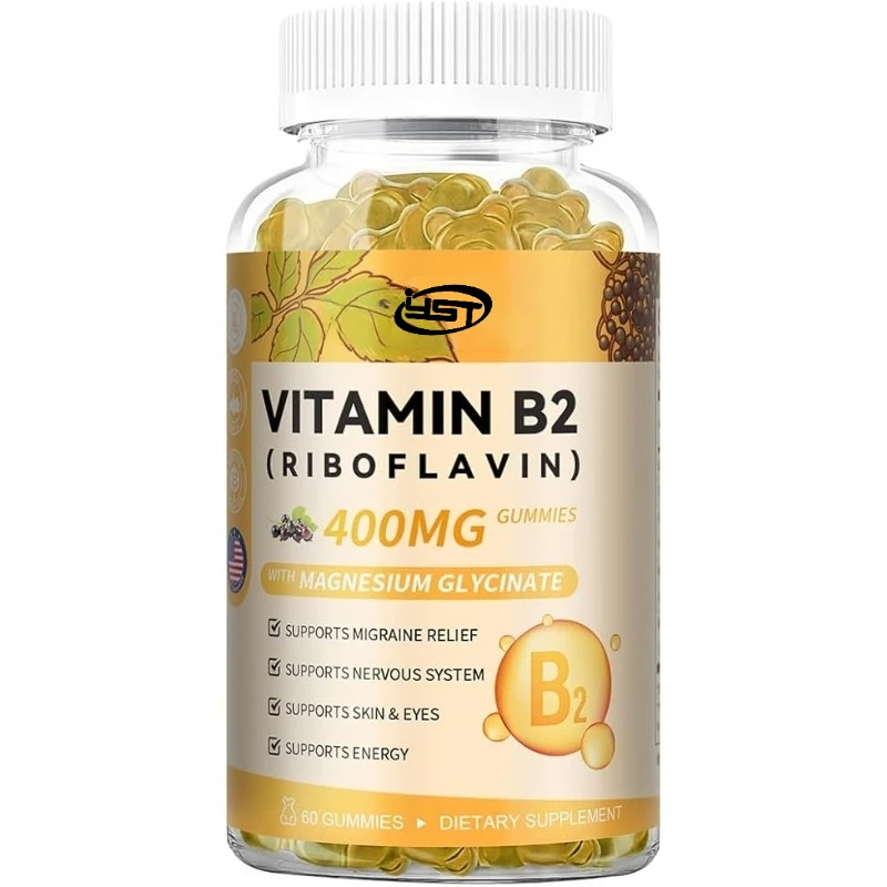 Gummies à la vitamine B2, compléments de riboflavine sans sucre, contenant du glycinate de magnésium, du CoQ10 et du sureau, non OGM