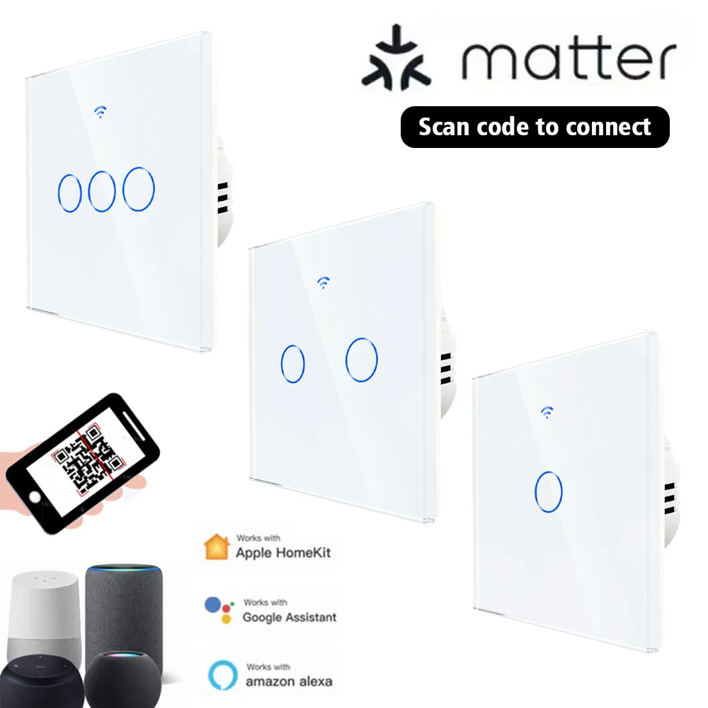 Matter WiFi Smart Switch 1/2/3/4 Gang EU Smart Home Touch Switch cavo neutro/nessun cavo neutro per Homekit SmartThing Alexa Goolg