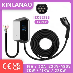 KINLANAO-estación de carga de montaje en pared trifásico EV, cargador wallbox tipo 2, enchufe 32A, 22KW