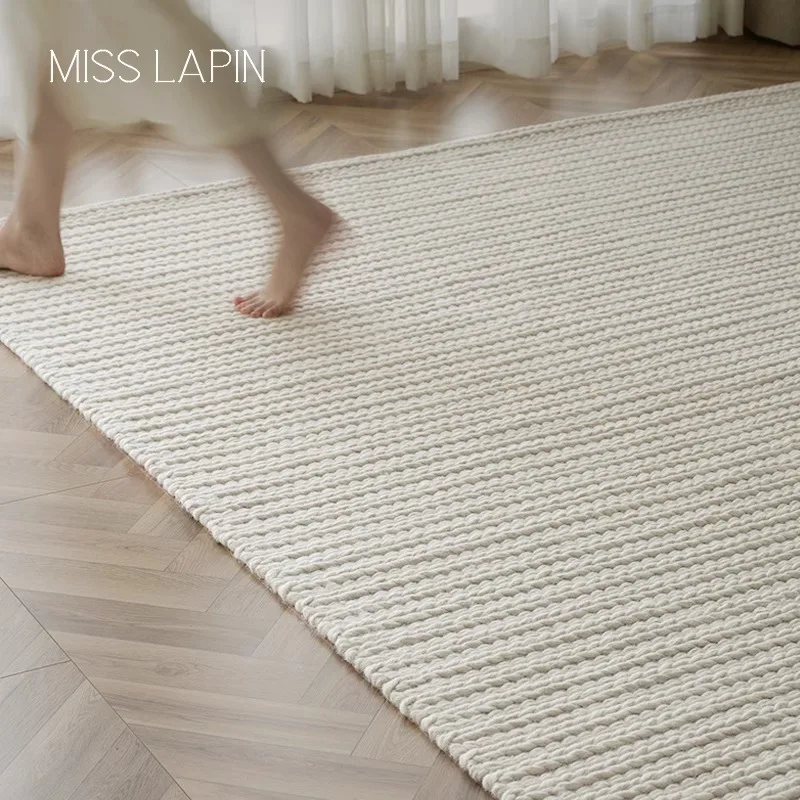 India Hand Woven Wool Carpet Living Room Modern Bedroom Minimalist Solid Color High-end Area Rugs Decoration No Glue Sofa Study