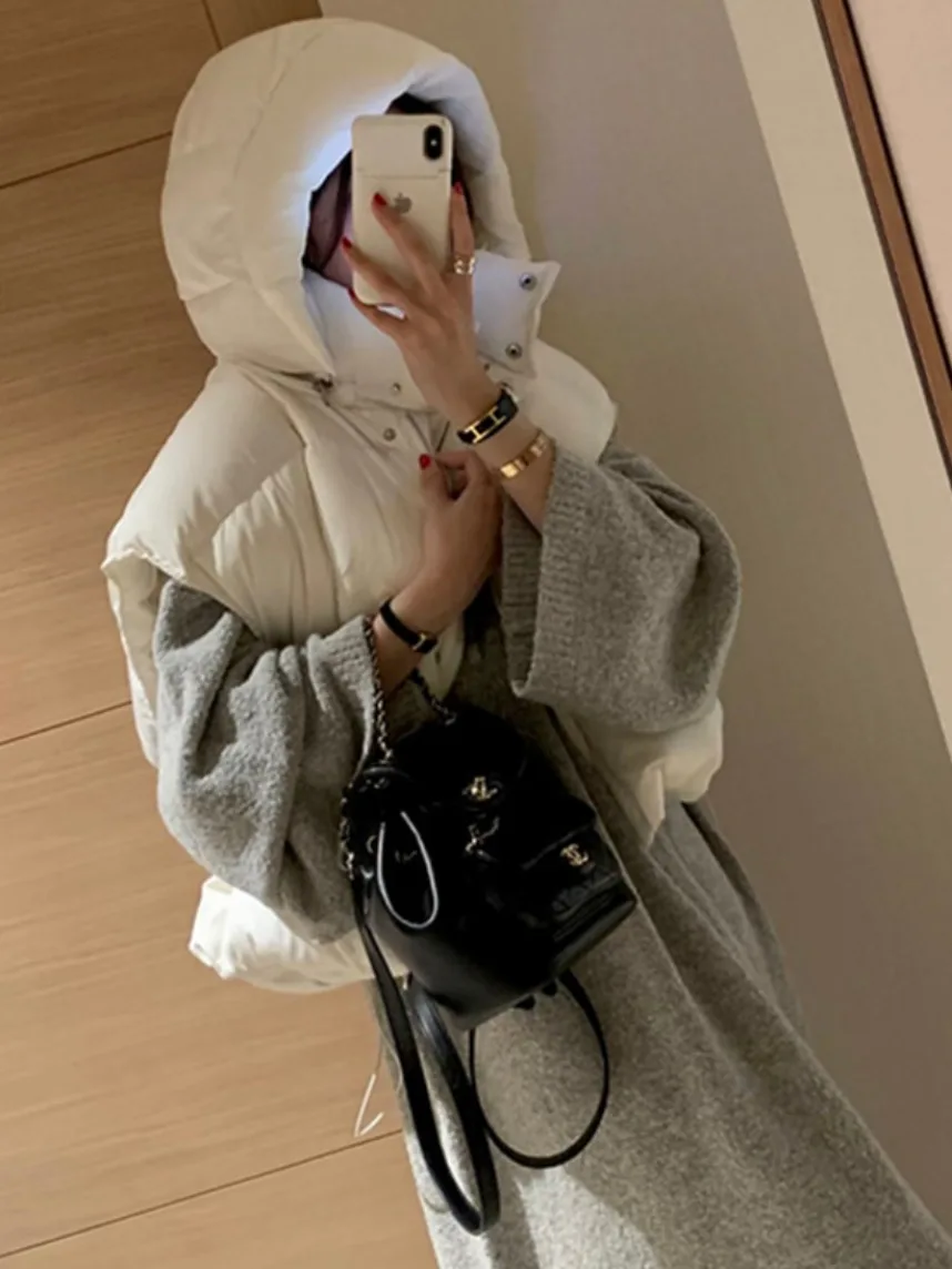 الكورية Sle Thiened فضفاض عادية الدافئة مقنعين الخبز أسفل القطن سترة الكتف وسادة Jaet المرأة انفصال قبعة معطف #4