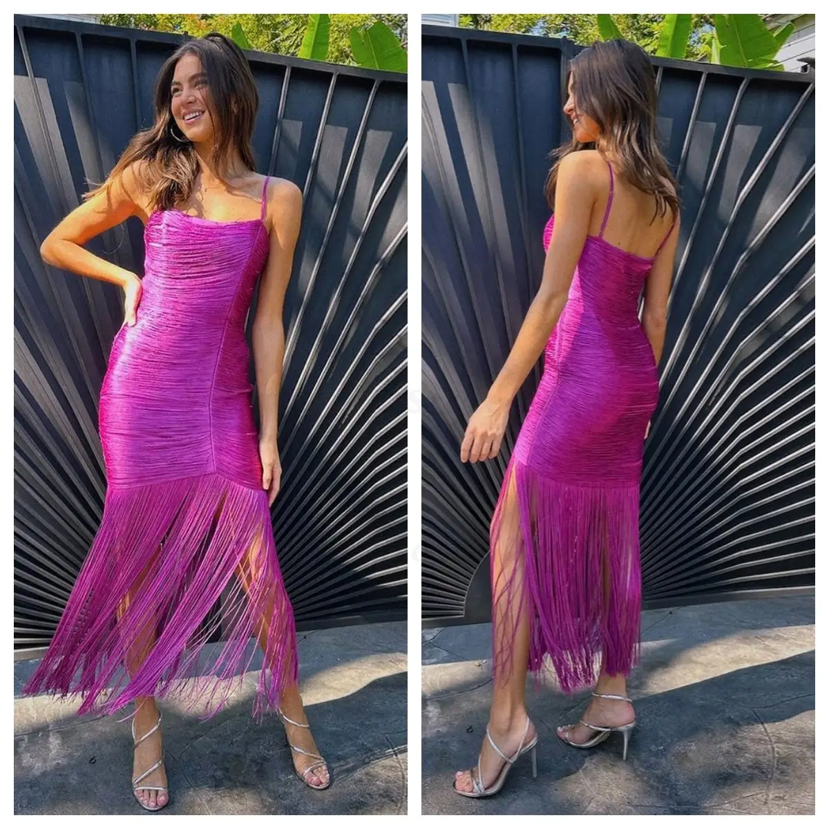 Women Rose Red Fringe Bandage Maxi Dress European American High Street Party Outfit Sexy Bodycon Long Evening Club Dress