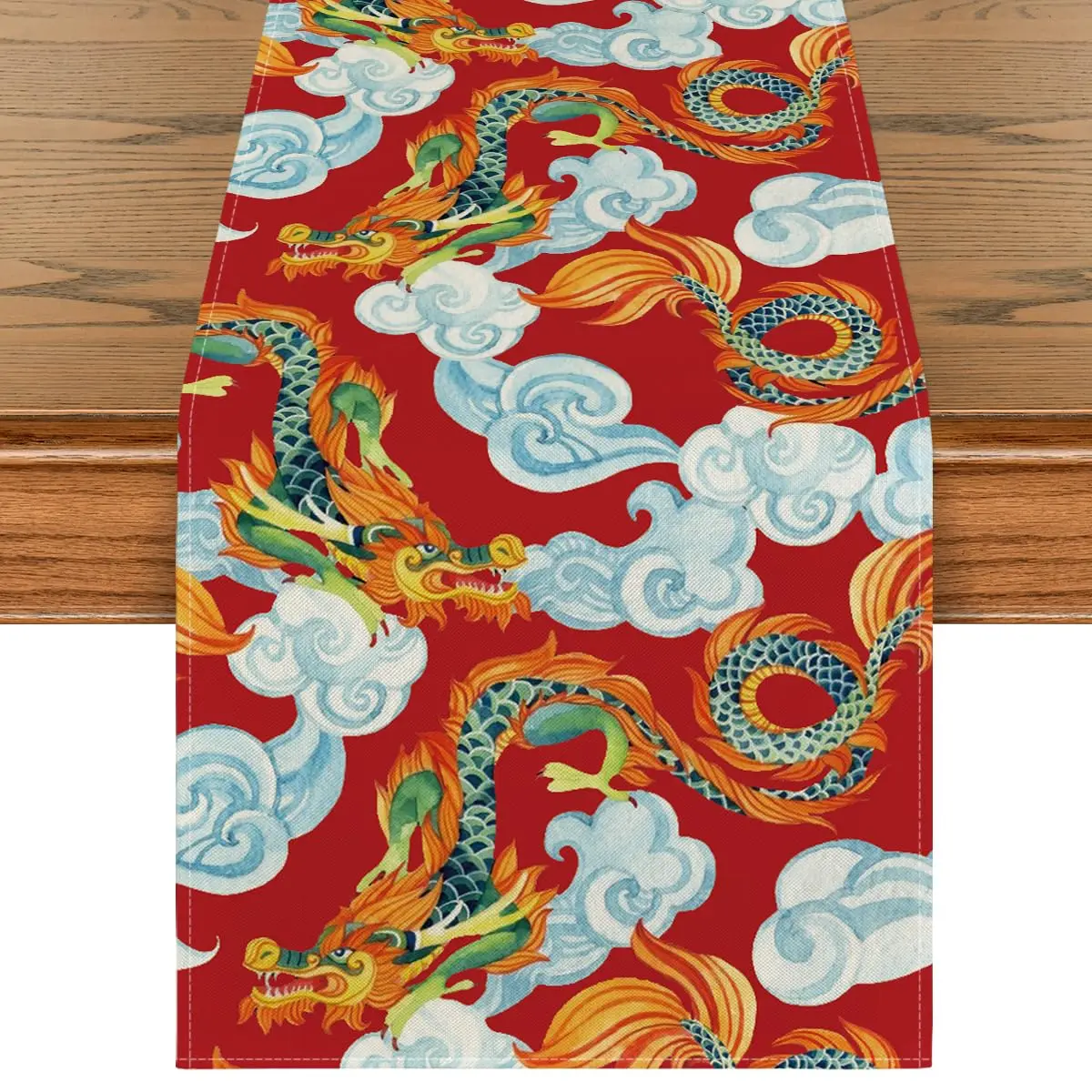 Chinese Dragon Table Runner for Home Decor, New Year Decor,Spring Festival,Winter Holiday, Dining Table, Propelling Clouds, 2022