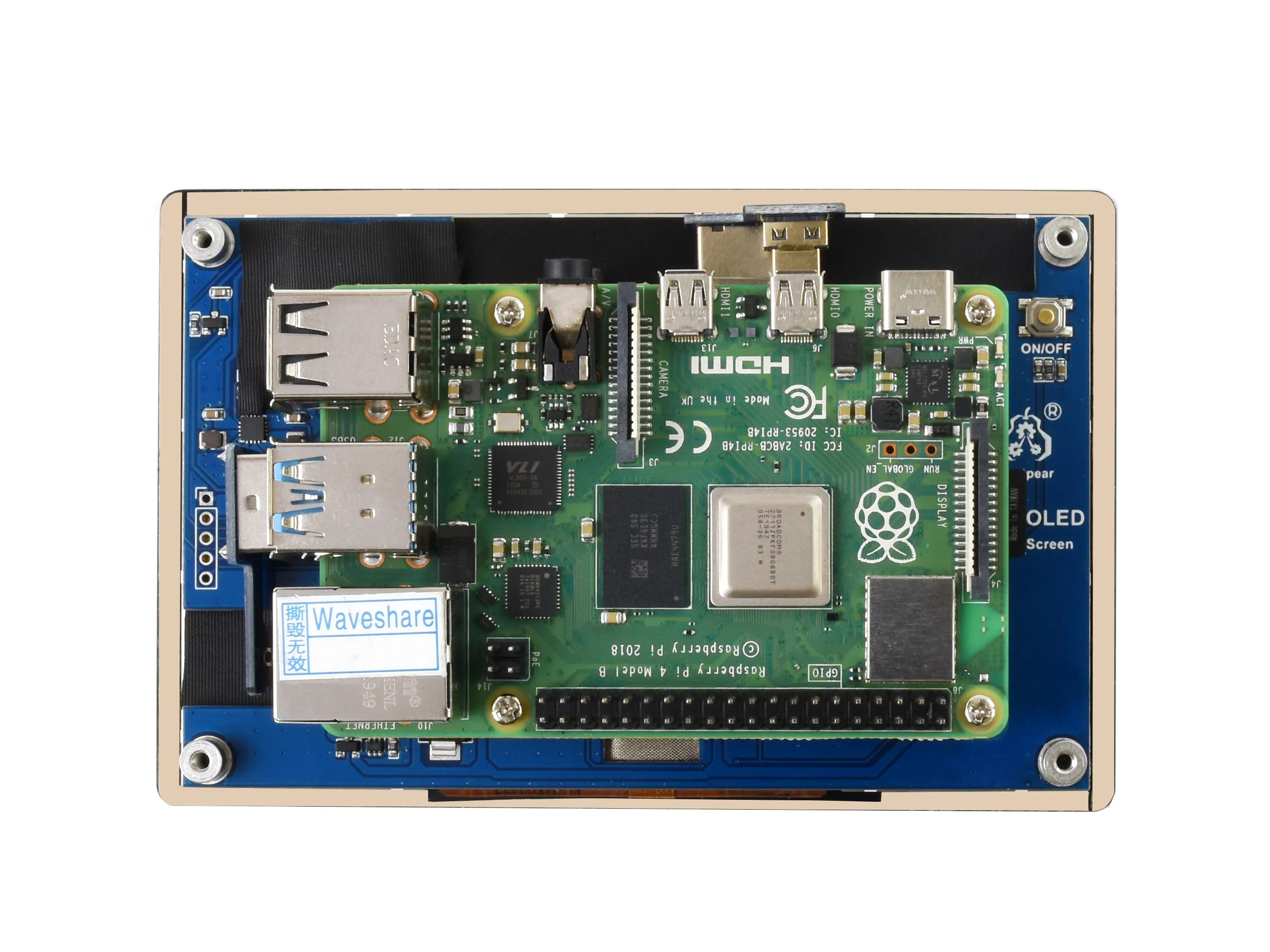 Picture 5: Waveshare 5inch Capacitive Touch AMOLED Display,Toughened Glass Display Supports all versions of Raspberry Pi