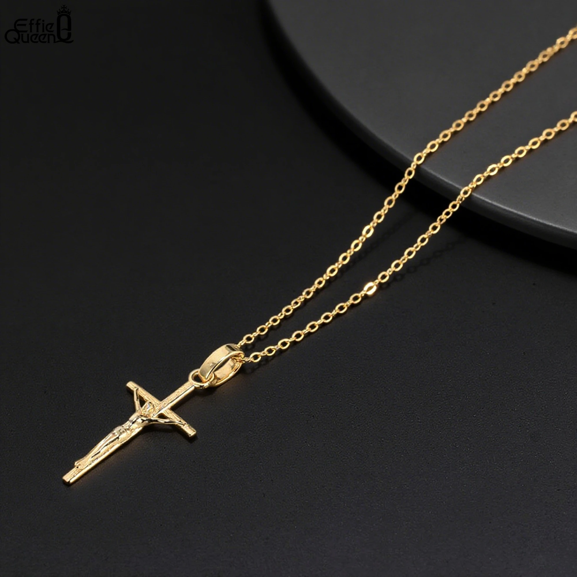 

EFFIE QUEEN 14K Gold Cross Necklace 925 Sterling Silver Cable Chain Sacred Religion Jesus Pendant for Women Casual Wearing APN39