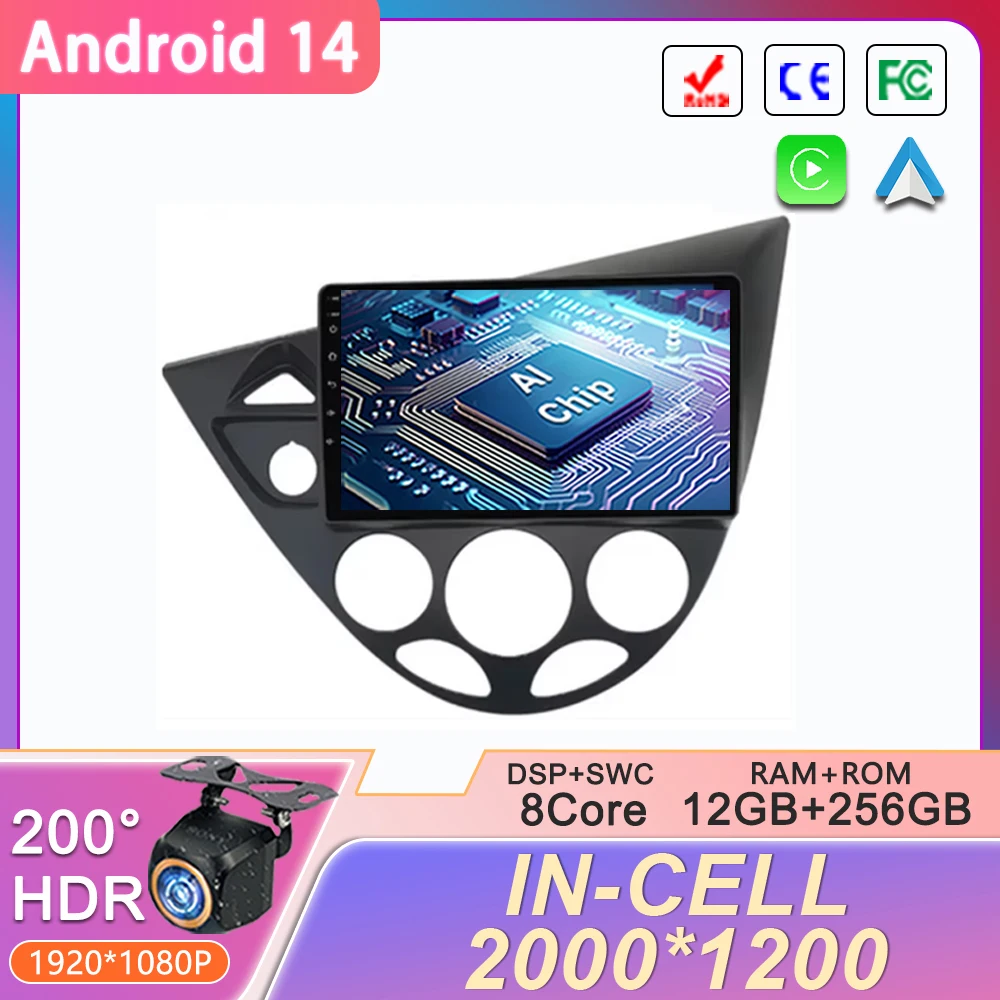 

Android 14 для Ford Fiesta 1995-2001 Focus MK1 1998-2004 Автомобильный радиоприемник 2 Din Android Стерео Carplay Авторадио Головное устройство GPS WIFI + 4G